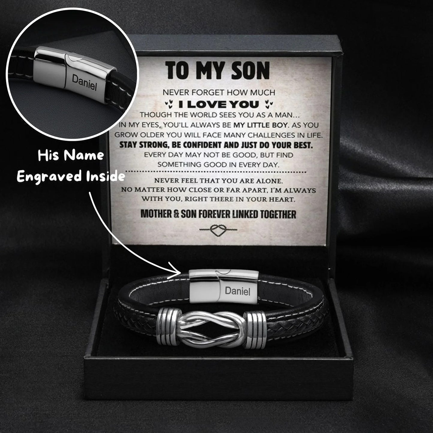 To Son - "Never Forget" Engraved Bracelet